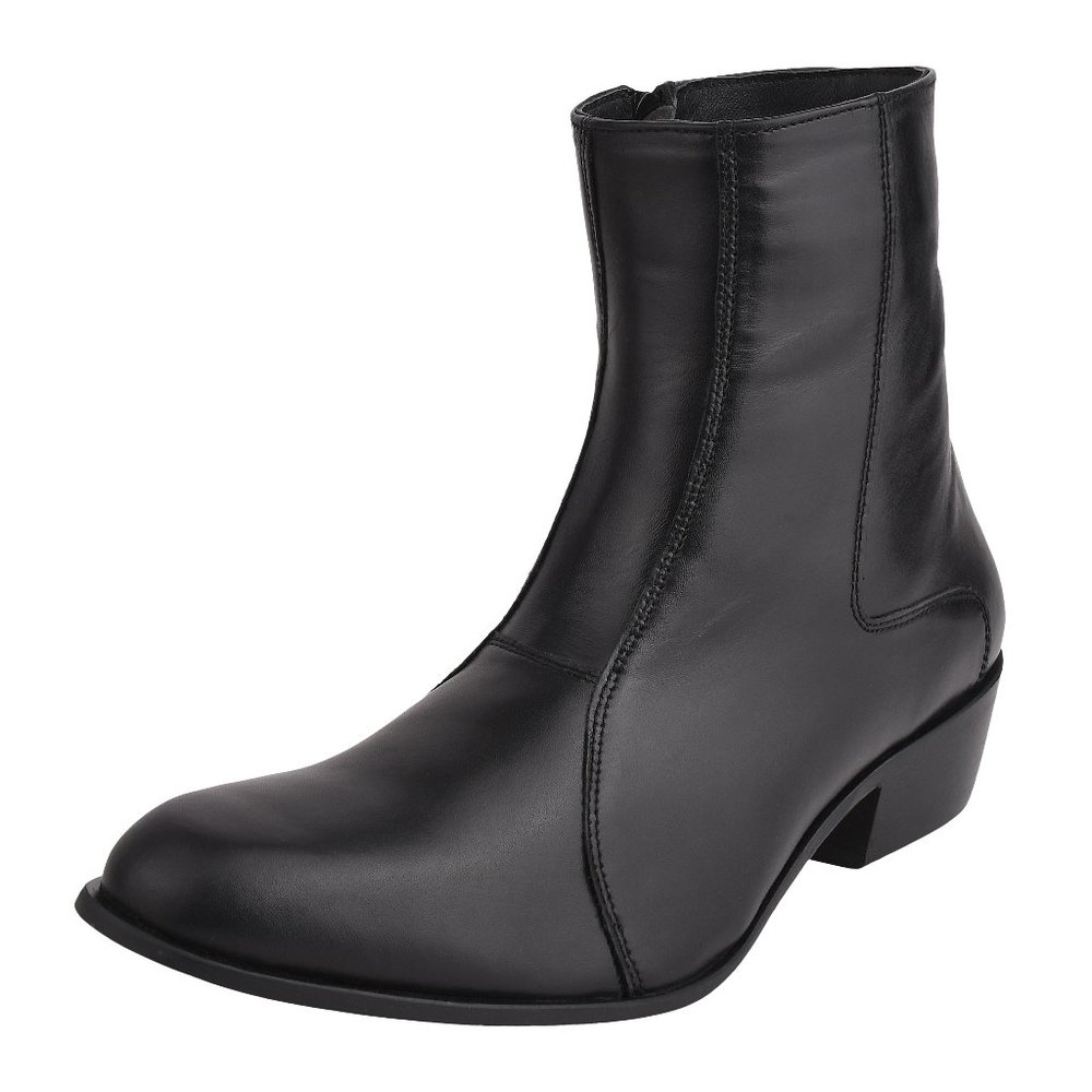 LIBERTYZENO Men's Leather High Ankle Zipper Retro Black Boots